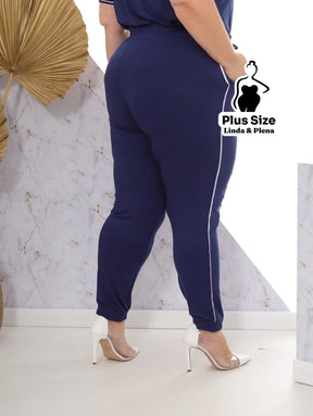 Conjunto Blusa Manga Curta Calça Jogger Faixa Lateral Plus Size Conjunto Blusa Manga Curta Calça Jogger Faixa Lateral