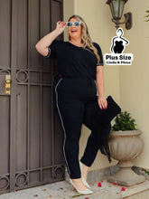 Conjunto Blusa Manga Curta Calça Jogger Faixa Lateral Plus Size Preto / G Conjunto Blusa Manga Curta Calça Jogger Faixa