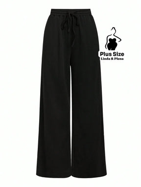 Conjunto Blusa Manga Curta Com Decote E Calça Pantalona Plus Size Conjunto Blusa Manga Curta Com Decote E Calça