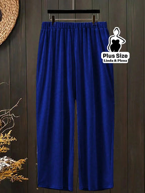 Conjunto Blusa Manga Curta Decote e Calça Cós Elástico Plus Size Conjunto Blusa Manga Curta Decote e Calça Cós Elástico
