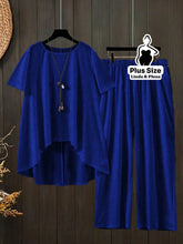 Conjunto Blusa Manga Curta Decote e Calça Cós Elástico Plus Size Azul Royal / G Conjunto Blusa Manga Curta Decote e