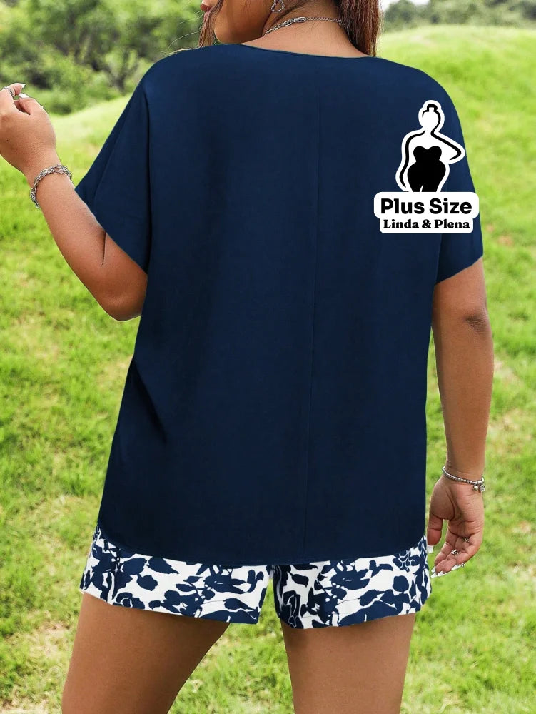 Conjunto Blusa Manga Curta E Short Estampado Plus Size Conjunto Blusa Manga Curta E Short Estampado Plus Size