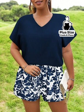 Conjunto Blusa Manga Curta E Short Estampado Plus Size Conjunto Blusa Manga Curta E Short Estampado Plus Size