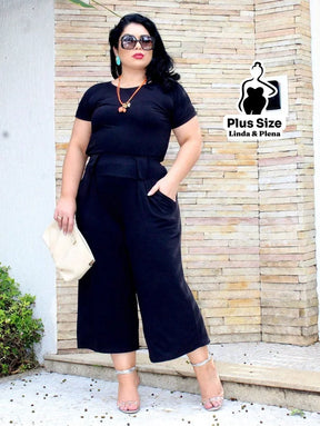 Conjunto Blusa Manga Curta Pantalona Cós Elástico Plus Size Conjunto Blusa Manga Curta Pantalona Cós Elástico Plus Size