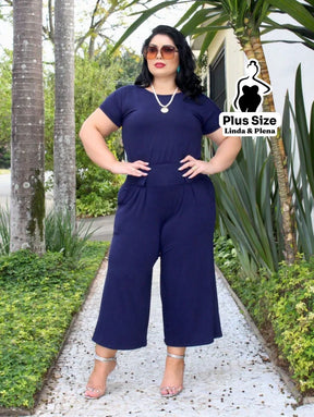 Conjunto Blusa Manga Curta Pantalona Cós Elástico Plus Size Conjunto Blusa Manga Curta Pantalona Cós Elástico Plus Size