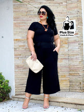 Conjunto Blusa Manga Curta Pantalona Cós Elástico Plus Size Preto / G Conjunto Blusa Manga Curta Pantalona Cós Elástico