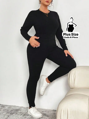 Conjunto Blusa Manga Longa Com Detalhes E Calça Térmica Plus Size Conjunto Blusa Manga Longa Com Detalhes E Calça