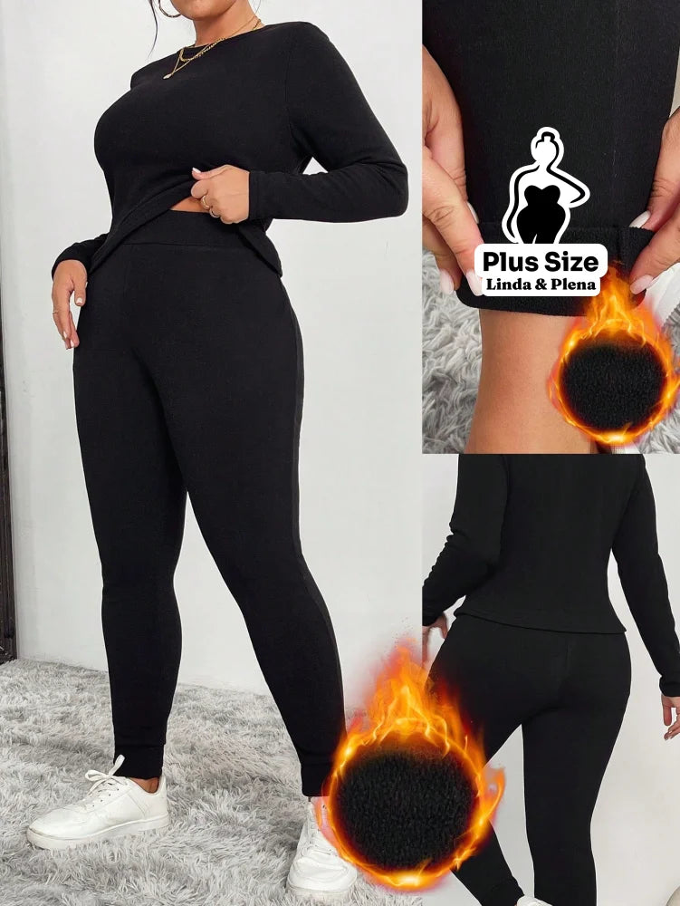 Conjunto Blusa Manga Longa Com Detalhes E Calça Térmica Plus Size G Conjunto Blusa Manga Longa Com Detalhes E Calça
