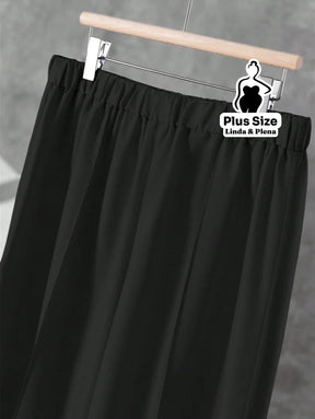 Conjunto Blusa Manga Longa Decote V Calça Pantalona Plus Size Conjunto Blusa Manga Longa Decote V Calça Pantalona Plus