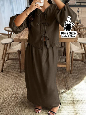 Conjunto Blusa Manga Longa E Saia Longa Plus Size Conjunto Blusa Manga Longa E Saia Longa Plus Size