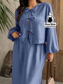 Conjunto Blusa Manga Longa E Saia Longa Plus Size Azul Royal / G Conjunto Blusa Manga Longa E Saia Longa Plus Size