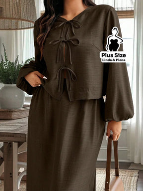 Conjunto Blusa Manga Longa E Saia Longa Plus Size Café / G Conjunto Blusa Manga Longa E Saia Longa Plus Size