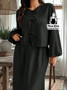 Conjunto Blusa Manga Longa E Saia Longa Plus Size Preto / G Conjunto Blusa Manga Longa E Saia Longa Plus Size