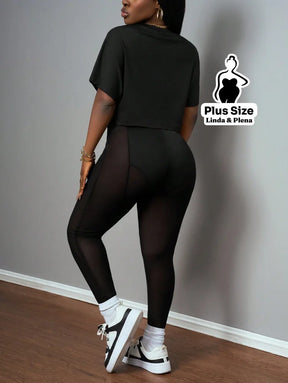 Conjunto Blusa Oversized Com Legging Tule Plus Size Conjunto Blusa Oversized Com Legging Tule Plus Size