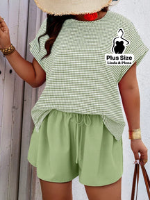 Conjunto Blusa Soltinha e Shorts com Cós de Amarrar Plus Size Verde Menta / G Conjunto Blusa Soltinha e Shorts com Cós