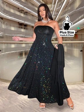 Conjunto Brilhante Com Capa Longa E Saia Rodada Plus Size Conjunto Brilhante Com Capa Longa E Saia Rodada Plus Size