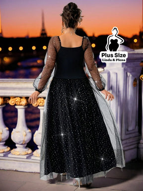 Conjunto Brilhante Com Tule Manga Longa E Saia Longa Plus Size Conjunto Brilhante Com Tule Manga Longa E Saia Longa