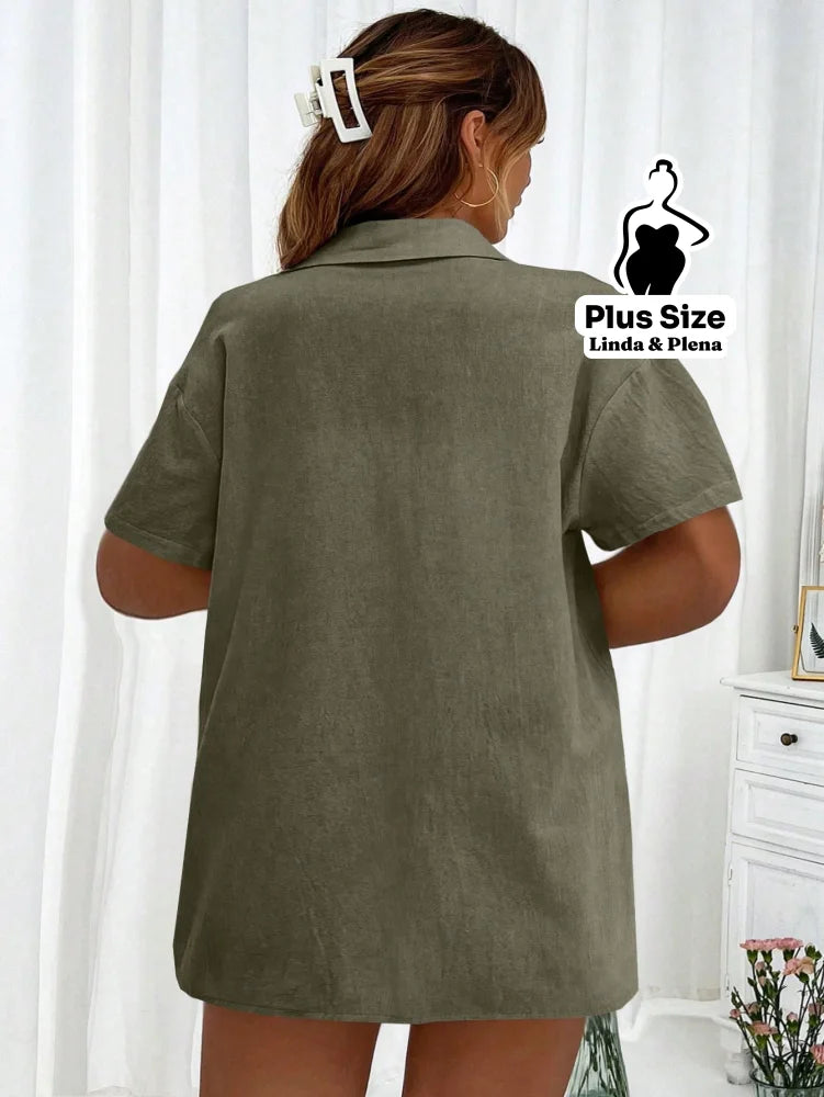 Conjunto Camisa Manga Curta Com Short Amplo Plus Size Conjunto Camisa Manga Curta Com Short Amplo Plus Size