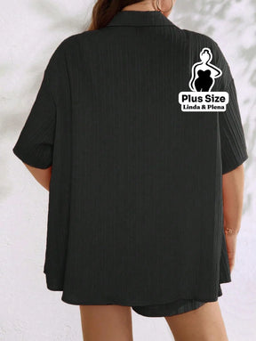 Conjunto Camisa Manga Curta Shorts Cós Elástico Plus Size Conjunto Camisa Manga Curta Shorts Cós Elástico Plus Size