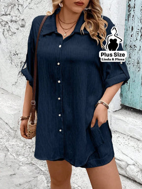 Conjunto Camisa Manga Curta Shorts Cós Elástico Plus Size Conjunto Camisa Manga Curta Shorts Cós Elástico Plus Size