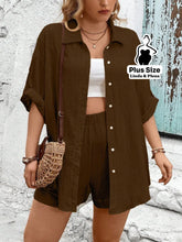 Conjunto Camisa Manga Curta Shorts Cós Elástico Plus Size Castanho / G Conjunto Camisa Manga Curta Shorts Cós Elástico