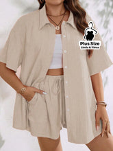 Conjunto Camisa Manga Curta Shorts Cós Elástico Plus Size Damasco / G Conjunto Camisa Manga Curta Shorts Cós Elástico