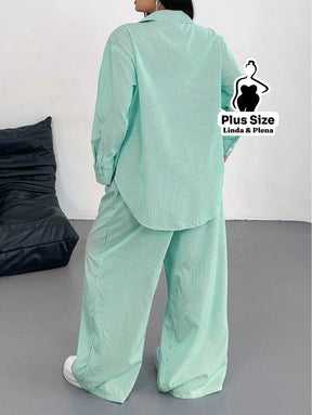 Conjunto Camisa Manga Longa E Calça Pantalona Plus Size Conjunto Camisa Manga Longa E Calça Pantalona Plus Size