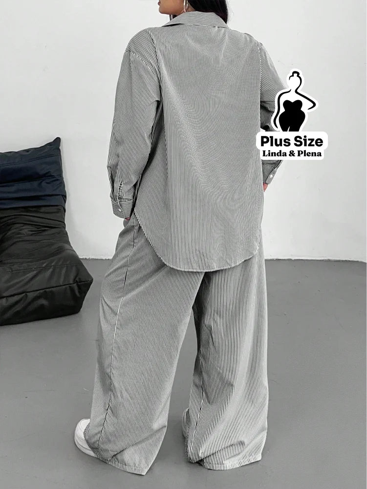 Conjunto Camisa Manga Longa E Calça Pantalona Plus Size Conjunto Camisa Manga Longa E Calça Pantalona Plus Size