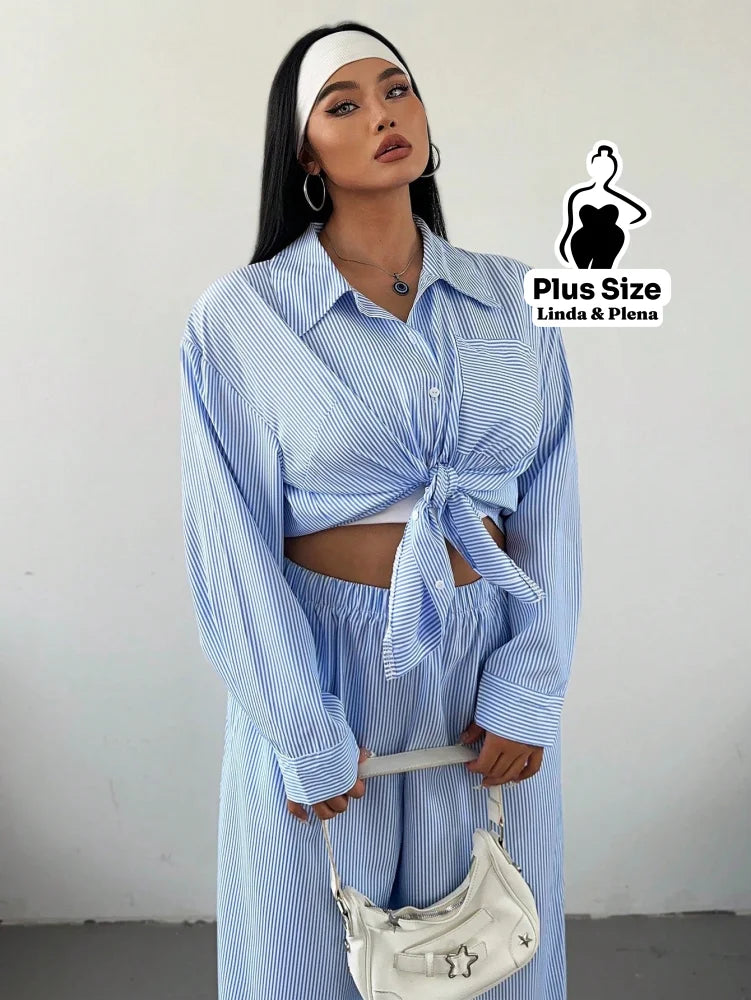 Conjunto Camisa Manga Longa E Calça Pantalona Plus Size Conjunto Camisa Manga Longa E Calça Pantalona Plus Size
