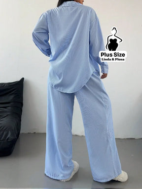 Conjunto Camisa Manga Longa E Calça Pantalona Plus Size Conjunto Camisa Manga Longa E Calça Pantalona Plus Size