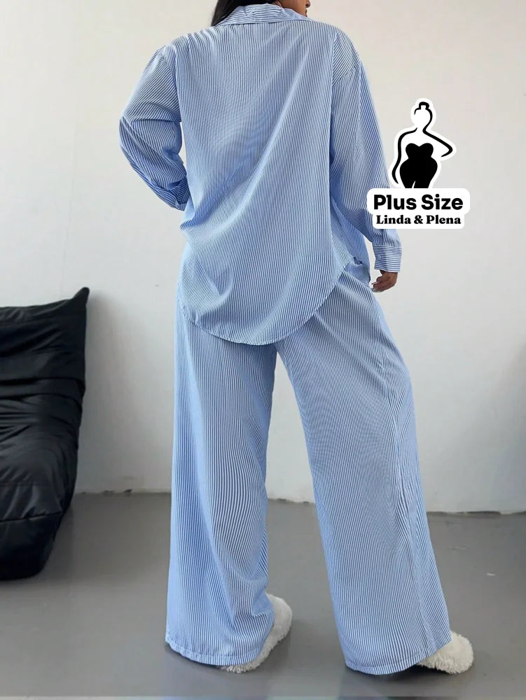 Conjunto Camisa Manga Longa E Calça Pantalona Plus Size Conjunto Camisa Manga Longa E Calça Pantalona Plus Size