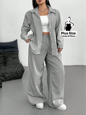 Conjunto Camisa Manga Longa E Calça Pantalona Plus Size Conjunto Camisa Manga Longa E Calça Pantalona Plus Size