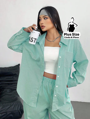 Conjunto Camisa Manga Longa E Calça Pantalona Plus Size Conjunto Camisa Manga Longa E Calça Pantalona Plus Size