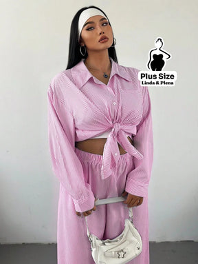 Conjunto Camisa Manga Longa E Calça Pantalona Plus Size Conjunto Camisa Manga Longa E Calça Pantalona Plus Size
