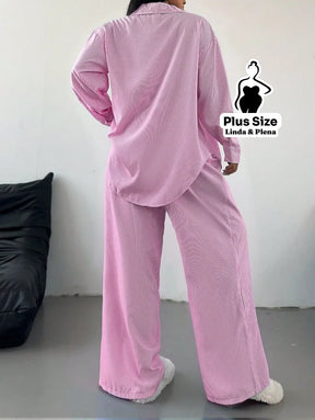 Conjunto Camisa Manga Longa E Calça Pantalona Plus Size Conjunto Camisa Manga Longa E Calça Pantalona Plus Size