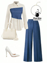 Conjunto Camisa Manga Longa E Calça Pantalona Plus Size Azul / G Conjunto Camisa Manga Longa E Calça Pantalona Plus Size