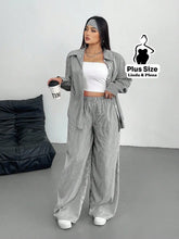 Conjunto Camisa Manga Longa E Calça Pantalona Plus Size Preto / G Conjunto Camisa Manga Longa E Calça Pantalona Plus