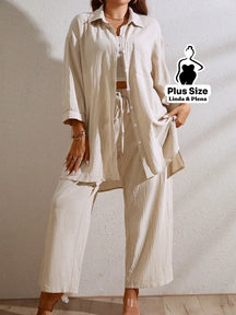 Conjunto Camisa Oversized E Calça Solta Em Algodão Plus Size Damasco / G Conjunto Camisa Oversized E Calça Solta Em