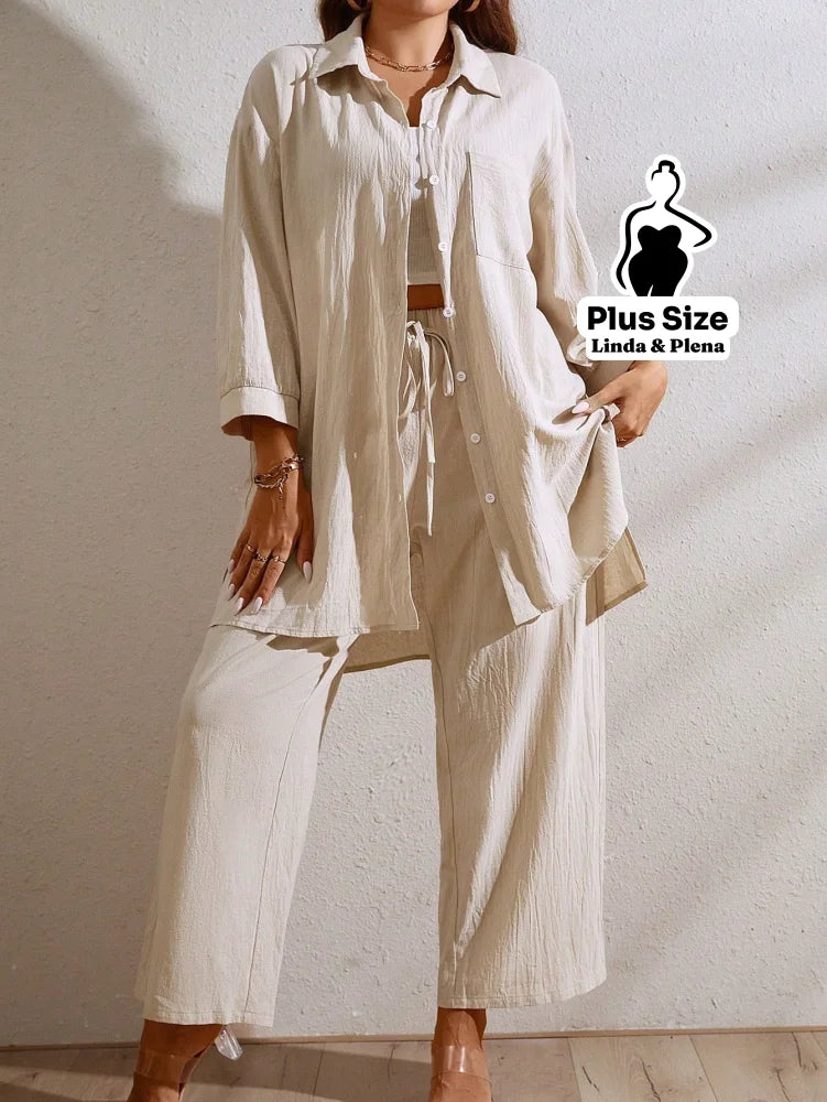 Conjunto Camisa Oversized E Calça Solta Em Algodão Plus Size Damasco / G Conjunto Camisa Oversized E Calça Solta Em