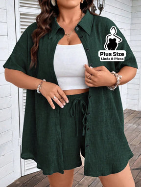 Conjunto Camisa Social Com Short Soltinho Plus Size Conjunto Camisa Social Com Short Soltinho Plus Size