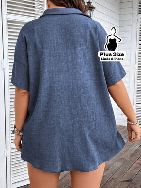 Conjunto Camisa Social Com Short Soltinho Plus Size Conjunto Camisa Social Com Short Soltinho Plus Size