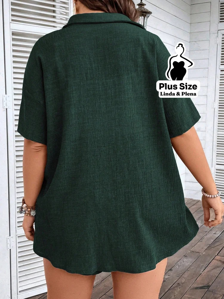 Conjunto Camisa Social Com Short Soltinho Plus Size Conjunto Camisa Social Com Short Soltinho Plus Size