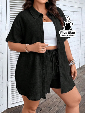 Conjunto Camisa Social Com Short Soltinho Plus Size Conjunto Camisa Social Com Short Soltinho Plus Size
