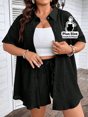 Conjunto Camisa Social Com Short Soltinho Plus Size Conjunto Camisa Social Com Short Soltinho Plus Size
