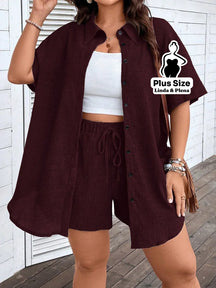 Conjunto Camisa Social Com Short Soltinho Plus Size Vinho / G Conjunto Camisa Social Com Short Soltinho Plus Size