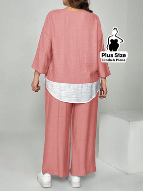 Conjunto Camisa Solta E Calça Reta Confortável Plus Size Conjunto Camisa Solta E Calça Reta Confortável Plus Size
