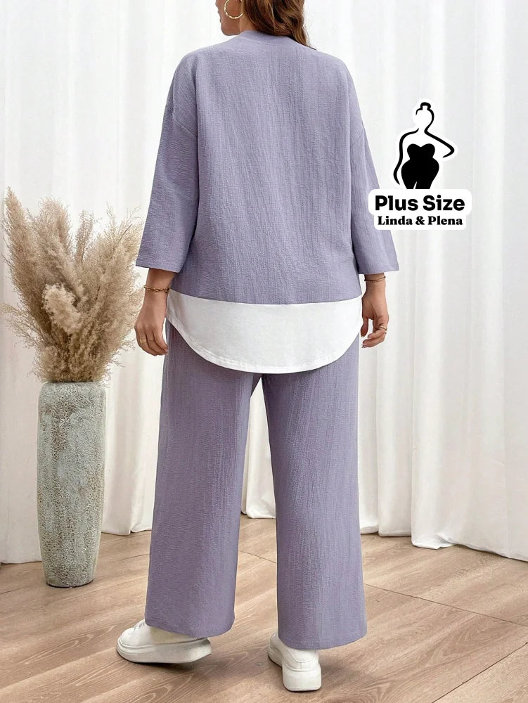 Conjunto Camisa Solta E Calça Reta Confortável Plus Size Conjunto Camisa Solta E Calça Reta Confortável Plus Size