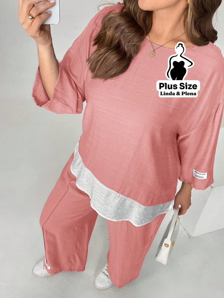 Conjunto Camisa Solta E Calça Reta Confortável Plus Size Rosa Empoeirado / G Conjunto Camisa Solta E Calça Reta