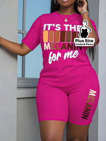 Conjunto Camiseta Estampada E Bermuda Cintura Alta Plus Size Pink / G Conjunto Camiseta Estampada E Bermuda Cintura