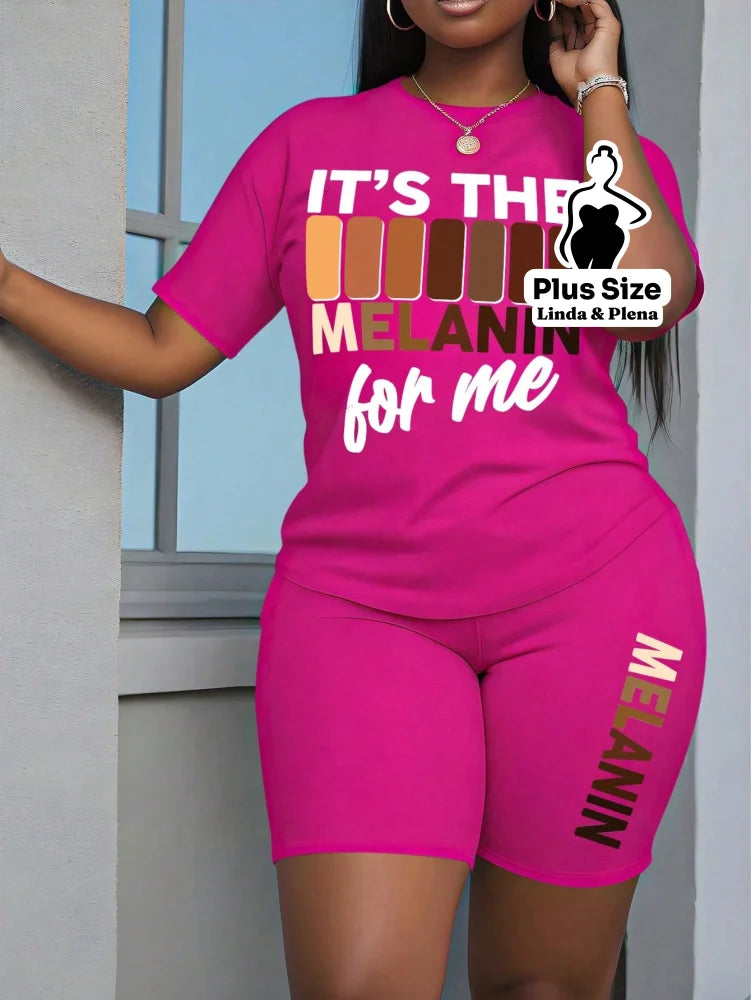 Conjunto Camiseta Estampada E Bermuda Cintura Alta Plus Size Pink / G Conjunto Camiseta Estampada E Bermuda Cintura